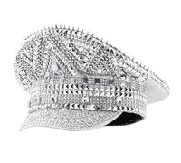 Uqezagpa Bejeweled Chapeau de capitaine à strass pour enterrement de vie de jeune fille Sergent polyvalent pour club de scène