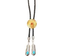 Uqezagpa Bolotie vintage pour homme et femme avec pendentif en forme de fleur sculptée style western en cuir avec plumes
