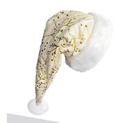 Uqezagpa Bonnet de Père Noël luxueux avec broderie dorée et bordure en peluche pour fêtes de Noël