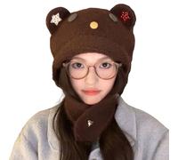 Uqezagpa Bonnets tricotés en fibres acryliques avec rabat doux et chaud pour le cyclisme, le camping, marron, Taille unique