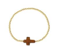 Uqezagpa Bracelet élastique en perles dorées avec motif croix symbolisant la protection et la foi pour un usage quotidien ou, SizeApprox.17.5cm/6.88inches, Perles, béryl