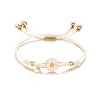 Uqezagpa Bracelet en corde réglable pour femme avec étoiles et fleurs - Convient pour l'amitié et les couples, 4.29x3.12in, Alliage + corde tressée, béryl