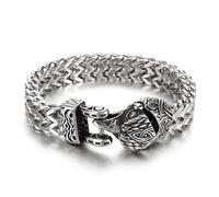 Uqezagpa Bracelet en maille pour homme avec ouverture à la bouche loup/serpent/animal - Bijoux punk mythologie nordique, SizeApprox.220x12mm/8.66x0.47inch, Acier titane, béryl