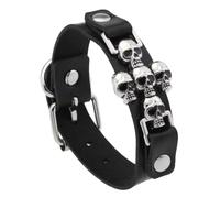 Uqezagpa Bracelet gothique empilable en cuir PU unisexe accessoire unique alternatif pour les amateurs de mode empilable bracelet à breloques tête de mort, One Size, Comme décrit