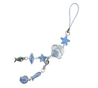 Uqezagpa Breloque de téléphone perlée sur le thème marin avec poisson et conque - Cordon de téléphone élégant pour une personnalisation, 16cm, Acrylique