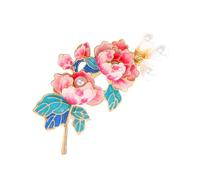 Uqezagpa Broche élégante en forme de pivoine pour femme avec perles émaillées et ornements, accessoire de bijoux pour banquet ou, Size 5.5x3.4cm/2.17x1.34inch, Métal, Béryl