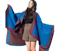 Uqezagpa Châle style ethnique vintage doux et confortable Tippet pour l'automne et l'hiver en polyester, bleu marine, taille unique