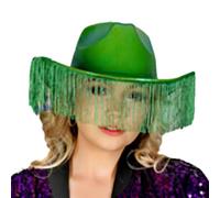 Uqezagpa Chapeau de cowboy vert adulte avec de longs pompons pour femme chapeau de cowboy occidental modèle spectacle pour femme adulte bal fête chapeaux pour hommes chapeaux en feutre occidental