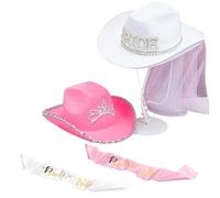 Uqezagpa Chapeau de cowgirl pour demoiselle d'honneur - Chapeau jazz tendance pour femme - Chapeau de cowboy - Ensemble d'accessoires de fête d'enterrement de vie de jeune fille avec voile pour