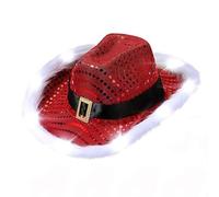 Uqezagpa Chapeau de Noël avec paillettes et bord à plumes pour femme, chapeau de mariée avec paillettes étincelantes, costume de Père Noël, chapeaux de cow-boy pour femmes, enfants, hommes en vrac