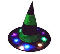 Uqezagpa Chapeau de sorcière d'Halloween lumineux à rayures pour décoration de fête d'Halloween, costume de cosplay, accessoire de fête amusant, chapeau de magicien