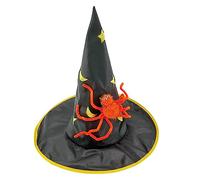 Uqezagpa Chapeau de sorcière d'Halloween pour filles et femmes - Accessoire de déguisement pour filles - Large bord pointu - Araignées de magicien