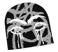 Uqezagpa Chapeau de tête de mort pour femme et fille populaire tricoté sans bord Hiphop Western Crochet Unisexe Chapeau tricoté au crochet, Noir/gris, Taille unique