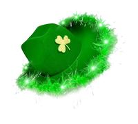 Uqezagpa Chapeau de trèfle vert à LED populaire pour la StPatricks - Accessoires de vacances irlandais - Chapeau de fête sur le thème du festival - Couvre-chef pour tous les âges - Paillettes vertes