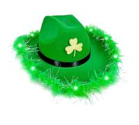 Uqezagpa Chapeau de trèfle vert à LED populaire pour la StPatricks - Accessoires de vacances irlandais - Chapeau de fête sur le thème du festival - Couvre-chef pour tous les âges - Paillettes vertes