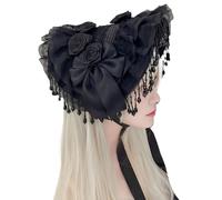 Uqezagpa Chapeau de veuves victorien punk avec bordure en dentelle ornée - Accessoire de cosplay gothique pour fêtes à thème et photographie