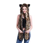 Uqezagpa Chapeau d'hiver à rabat pour parents et enfants, joli motif de trappeur de dessin animé, écharpe coupe-vent pour l'extérieur, le ski, la randonnée, Grand Imprimé Léopard, Taille unique