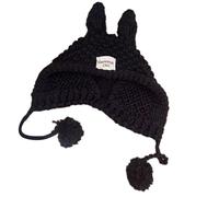 Uqezagpa Chapeau d'oreille de lapin populaire pour adultes et adolescents en crochet sans bord - Joli pull d'oreille pour femme - Accessoire d'hiver pour temps froid, Noir , Taille unique