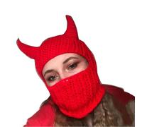 Uqezagpa Chapeau fantaisie en forme de corne de diable en tricot pour femme et homme - Chaud pour l'hiver - Costume d'Halloween - Casquette pour jeu de rôle - Corne du diable - Automne