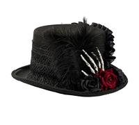 Uqezagpa Chapeau haut-de-forme punk avec motif en dentelle et décorations de main de squelette pour déguisement punk, cosplay, fêtes, accessoires de déguisement, chapeau steampunk réglable