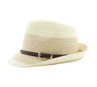 Uqezagpa Chapeau Panama en paille de couleur contrastée pour adulte, respirant, vacances, séance photo, plage, porkpie, chapeau de protection solaire, Blanc laiteux, Taille unique