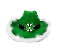 Uqezagpa Chapeau trèfle vert pour la Saint-Patrick avec bordure en fourrure - Chapeau lumineux pour fête nationale irlandaise - Célébrations de vacances, festival, cosplay, événement