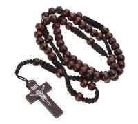 Uqezagpa Chapelet en bois avec pendentif en forme de croix - Longue chaîne de perles pour décorations de fête de Noël, One Size, Comme décrit, Comme décrit.