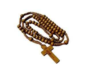 Uqezagpa Chapelet en bois avec pendentif en forme de croix - Longue chaîne de perles pour décorations de fête de Noël, One Size, Comme décrit, Comme décrit.