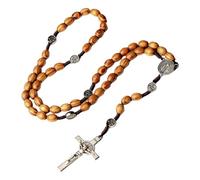 Uqezagpa Chapelet en bois tressé avec pendentif croix en métal pour chrétiens catholiques, chaîne de prière religieuse