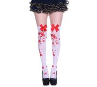 Uqezagpa Chaussettes longues élégantes au-dessus du genou pour femme avec nœuds décorés rayés pour cosplay, fêtes, bas longs à la mode pour femme, K, Taille unique