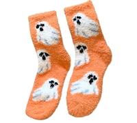 Uqezagpa Chaussettes tendance en polaire corail pour femme avec motif citrouille fantôme pour fêtes d'Halloween et vêtements décontractés pantoufles Halloween polaire corail, Imp, Taille unique