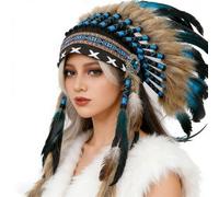 Uqezagpa Coiffe à plumes délicate ethnique indienne - Coiffe de chef de tribu africaine - Pour Halloween, fête d'Halloween - Coiffe indienne pour enfants et femmes - Costume