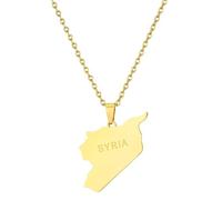 Uqezagpa Collier avec pendentif carte syrienne à surface lisse pour femmes et filles - Bijoux d'anniversaire - Bijoux pour adolescents et amoureux de la paix - Chaîne réglable, taille unique, Comme