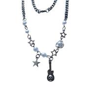 Uqezagpa Collier avec pendentif en forme de tête de mort punk - Étoile et cœur - Chaîne créative pour clavicule - Bijoux tendance pour femme, 8MM Length 45CM, Métal, Pas de gemme