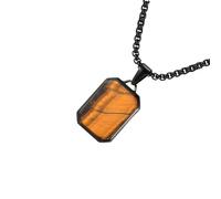 Uqezagpa Collier avec pendentif géométrique moderne en acier inoxydable pour homme avec pierres naturelles rectangulaires, accessoire pour tous les jours en acier inoxydable unisexe, taille unique