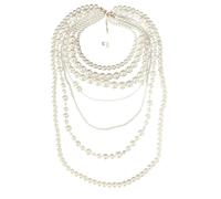 Uqezagpa Collier de fausses perles empilables avec boucles d'oreilles assorties, bijoux de mariée, convient à tous les colliers ras du cou élégants et multi-rangées de perles d'imitation avec boucles