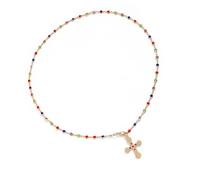 Uqezagpa Collier ras du cou tendance avec pendentif croix colorée, chaîne élégante superposée pour femme, collier en oxyde de zirconium, taille unique, Comme décrit, Comme décrit.