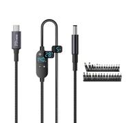 Uqezagpa Cordon d'alimentation CC 5,5 x 2,1 mm vers type C 5 V/9 V/12 V réglable avec moniteur en temps réel pour tablettes, ordinateurs portables vers câble convertisseur USB C