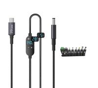 Uqezagpa Cordon d'alimentation CC 5,5 x 2,1 mm vers type C 5 V/9 V/12 V réglable avec moniteur en temps réel pour tablettes, ordinateurs portables vers câble convertisseur USB C