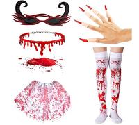Uqezagpa Costume de démons de vampire pour Halloween, collier ras-du-cou, lunettes, griffe, tutu, jupe, gants et bas, jupe à lunettes costume, taille unique