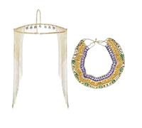 Uqezagpa Costume égyptien, accessoires de déguisement égyptien pour femme, Halloween, carnaval, avec chaîne de tête, bracelet serpent, collier, boucles d'oreilles, Suitable for head circumference