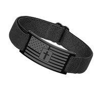 Uqezagpa Croix pour homme inspirée du drapeau américain réglable en acier inoxydable et cuir Bijoux religieux Cadeau pour homme Drapeau américain Croix en acier inoxydable, taille unique, Comme décrit