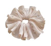 Uqezagpa Élégant chouchou en perles d'inspiration française avec perles et tissu à volants pour femme