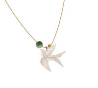 Uqezagpa Élégant collier de perles d'hirondelle chinoise, chaîne clavicule chinoise, bijoux en alliage et résine, bijoux pour femme à porter au quotidien, bijoux simples et élégants avec pendentif