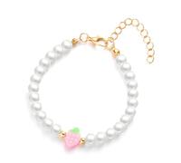 Uqezagpa Élégant collier de perles fraises bijoux design simple bracelet ornement ajoute un charme doux à divers, 5.07x7.8in, Perles de riz, perles d'imitation, alliage, Béryl