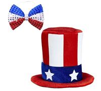 Uqezagpa Ensemble chapeau et nœud papillon festif pour le 4 juillet - Accessoire de marché - Chapeau de costume de juillet - Accessoires de fête de l'indépendance