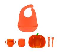 Uqezagpa Ensemble d'assiettes en silicone en forme de citrouille d'Halloween - Plateau de service pratique avec ventouse - Outil de salle à manger sécurisé