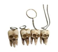 Uqezagpa Ensemble de bijoux multi-untionnels en forme de tête de mort - Collier - Porte-clés - Boucles d'oreilles - Convient pour Halloween - Unisexe