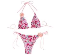 Uqezagpa Ensemble de culottes et soutien-gorge, taille basse, maillot de bain 2 pièces, dos nu, maillots de bain à bretelles, bikinis floraux