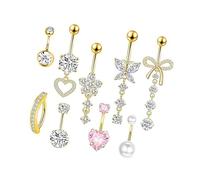Uqezagpa Ensemble de piercings de nombril en acier chirurgical facile à nettoyer avec oxyde de zirconium pour un événement décontracté et un bal de fin d'année. Coffret cadeau, One Size, Comme décrit